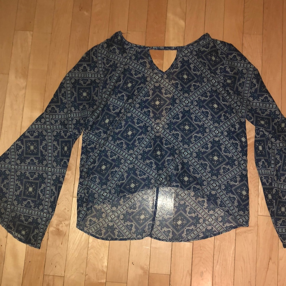 Patterned Blouse— flowy with a cutout back!